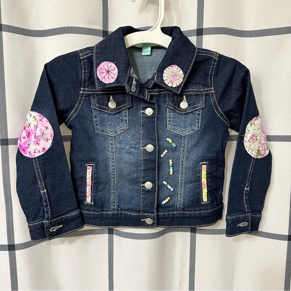 Say what? Girl, toddler 5T up, cycled, patchwork, floral Boho, Jean jacket. - Picture 1 of 11